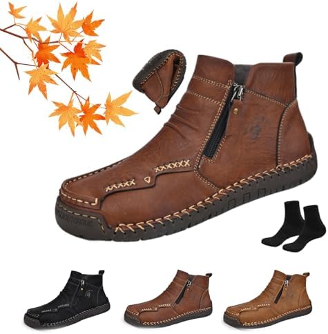 

Мужские ортопедические ботинки WXDSTW, мужские ручной работы из натуральной кожи, ортопедические лоферы, легкие, удобные, водонепроницаемые, с противоскользящей подошвой, с боковой молнией, без шнурков, коричневый