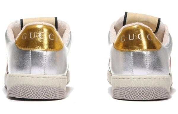 Кроссовки screener metallic calfskin web 'silver gold' Gucci, серебряный — фото 4