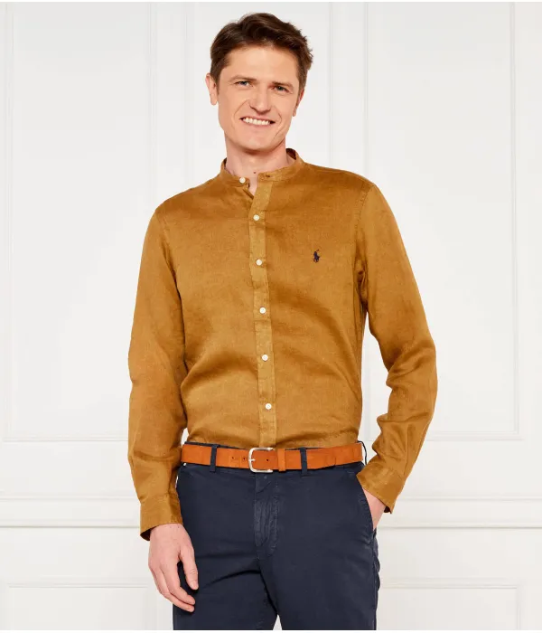 Льняная рубашка Slim fit Polo Ralph Lauren, желтый — фото 4