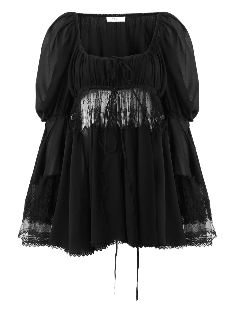 

Блузка с круглым вырезом и рукавами-буфами CHLOÉ, черный