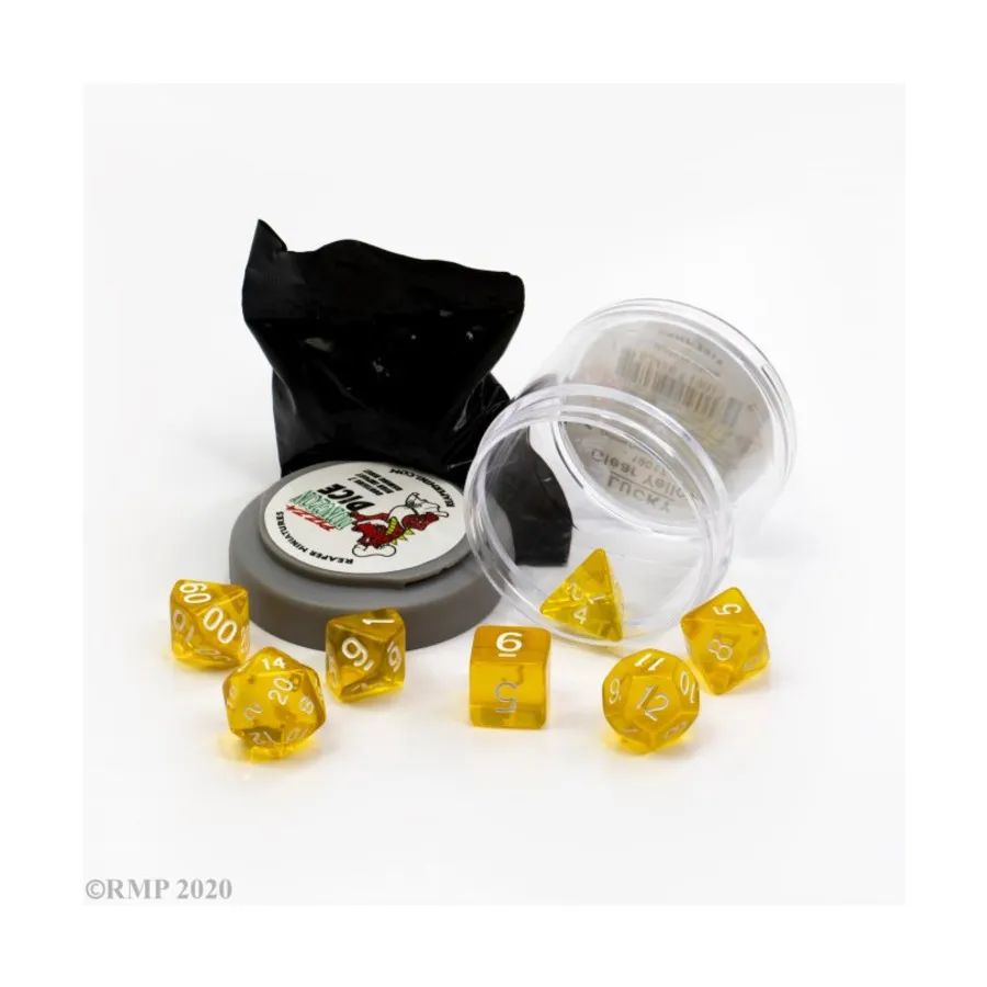 

Набор счастливых кубиков - прозрачный желтый (7), Pizza Dungeon Dice
