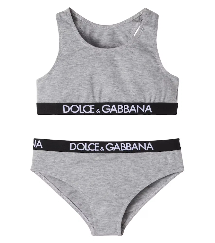 Комплект из топа и трусиков из смесового хлопка Dolce&Gabbana Kids, серый