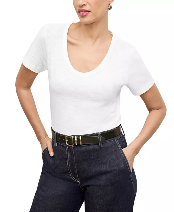 

Женская футболка из органического хлопка с неоднородной текстурой, производства Кении. M.M.Lafleur, белый