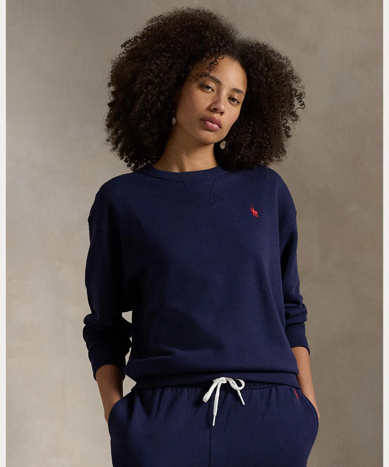 Женская футболка из флиса POLO RALPH LAUREN с вышивкой, тёмно-синяя
