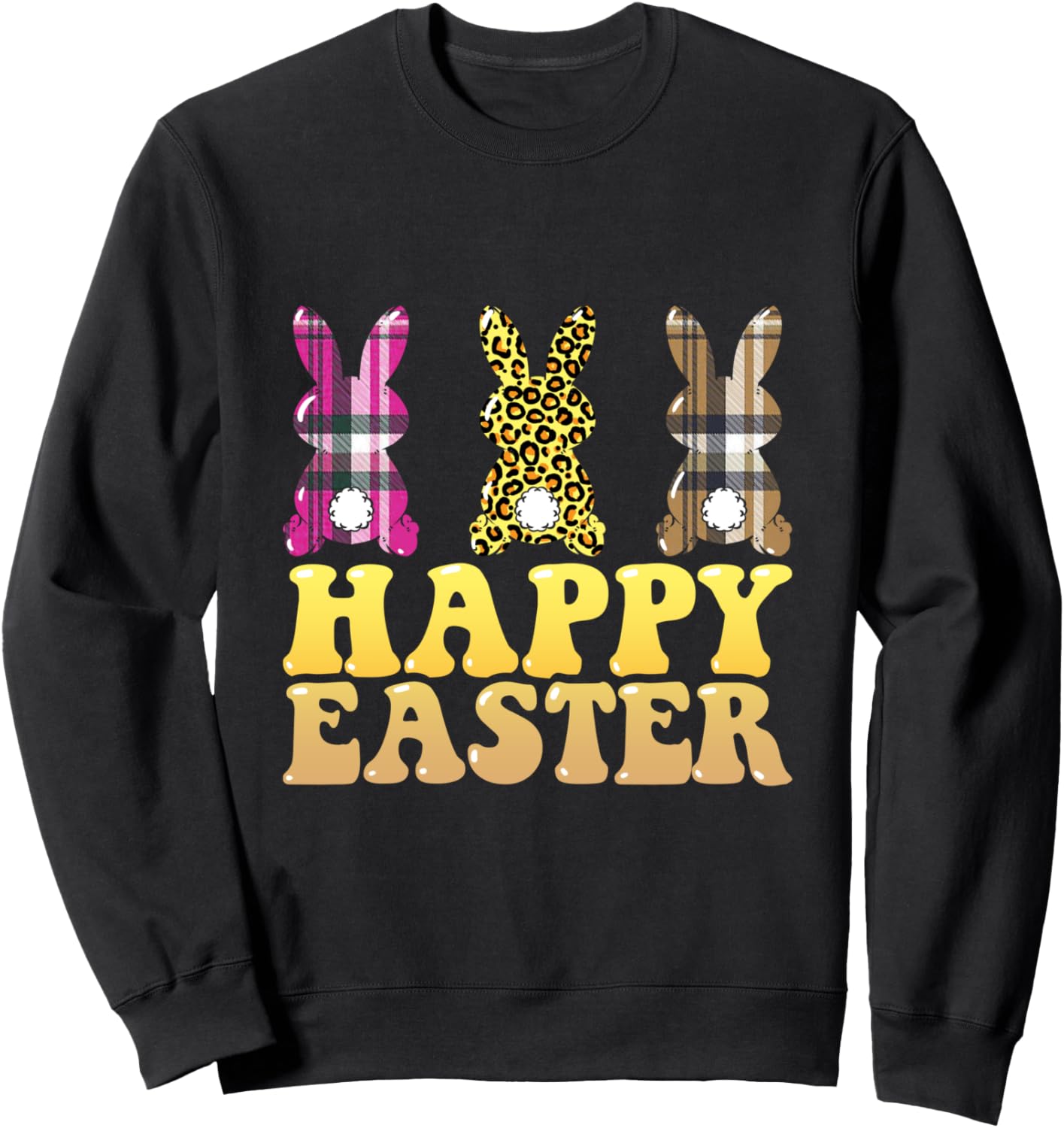 

Счастливой Пасхи! Толстовка с леопардовым принтом и клетчатым рисунком кролика для женщин, мужчин и детей Funny Easter Day Men Women Boys Girls Gift Store, черный