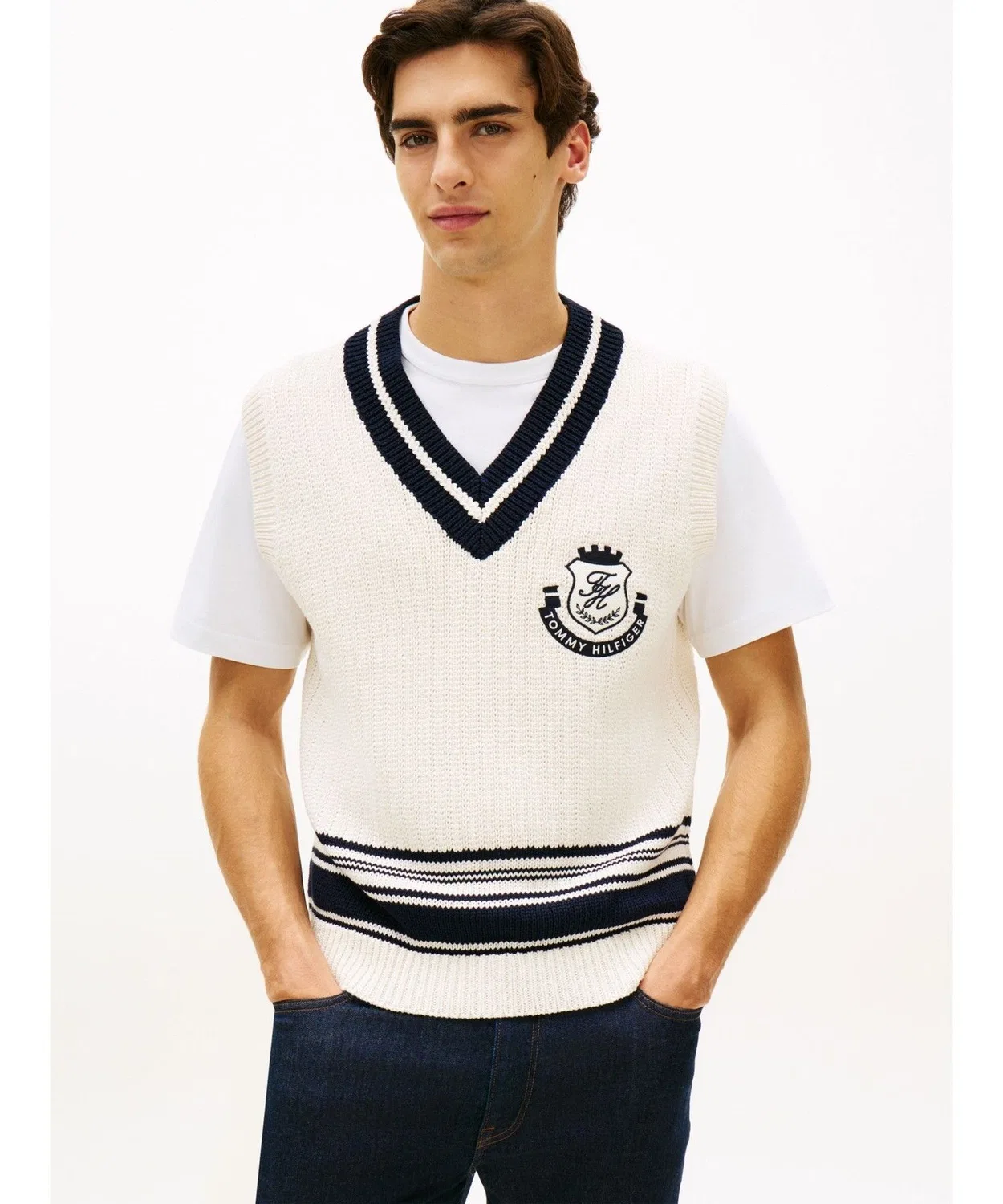 Жилет с V-образным вырезом, Tommy Hilfiger, белый