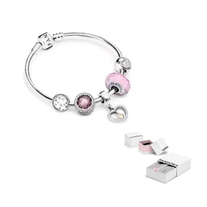 

Pandora Серебряный браслет 925 пробы, с синтетическим цирконием, стеклом и драгоценными камнями, для женщин, серебро