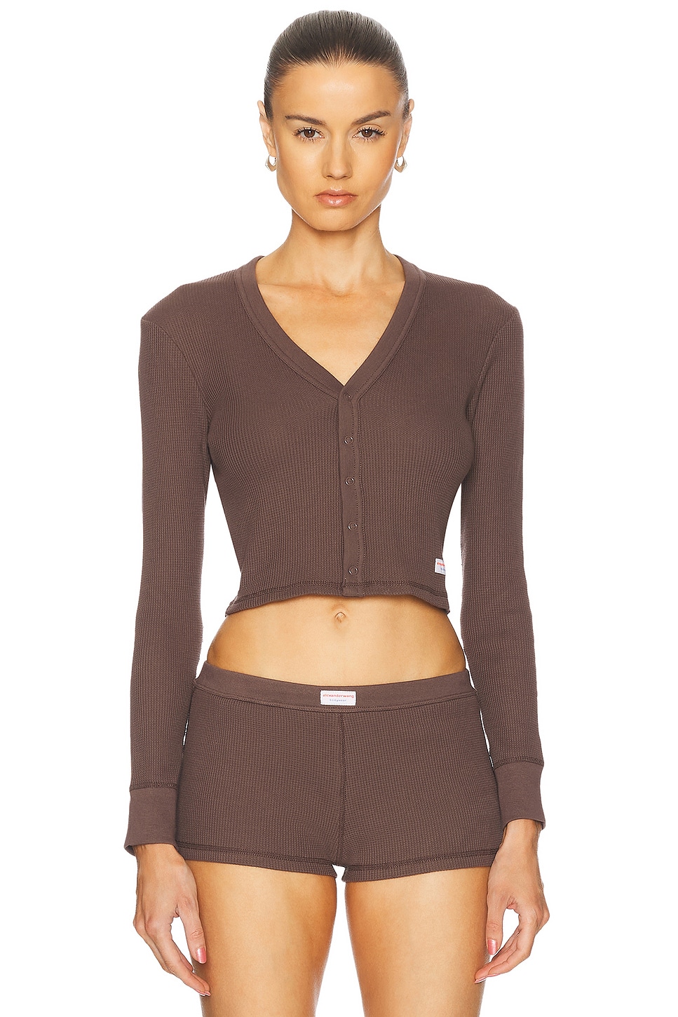 

Длинный кардиган с вафельной текстурой Alexander Wang, Chocolate Brown