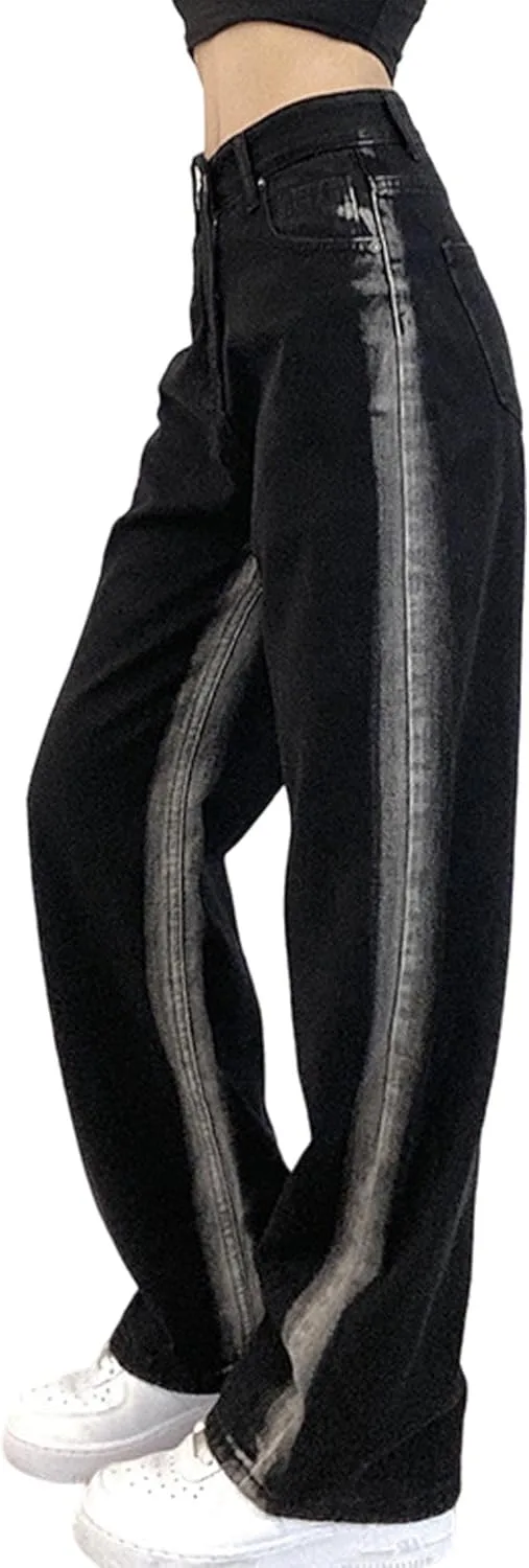 

Women's High Waist Straight Relaxed Fit Jeans Wide Leg Casual Y2K Fashion Denim Pants Trousers Streetwear BERTHYFAI