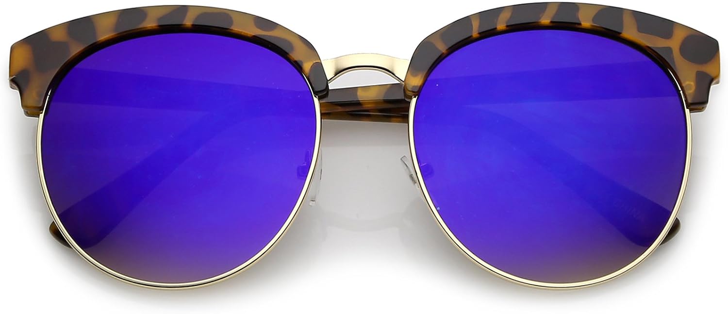

zeroUV - Женские солнцезащитные очки увеличенного размера с полуободковой оправой и зеркальными линзами, круглые, с плоскими линзами (черепаховая/фиолетовая зеркальная оправа), Tortoise / Purple Mirror