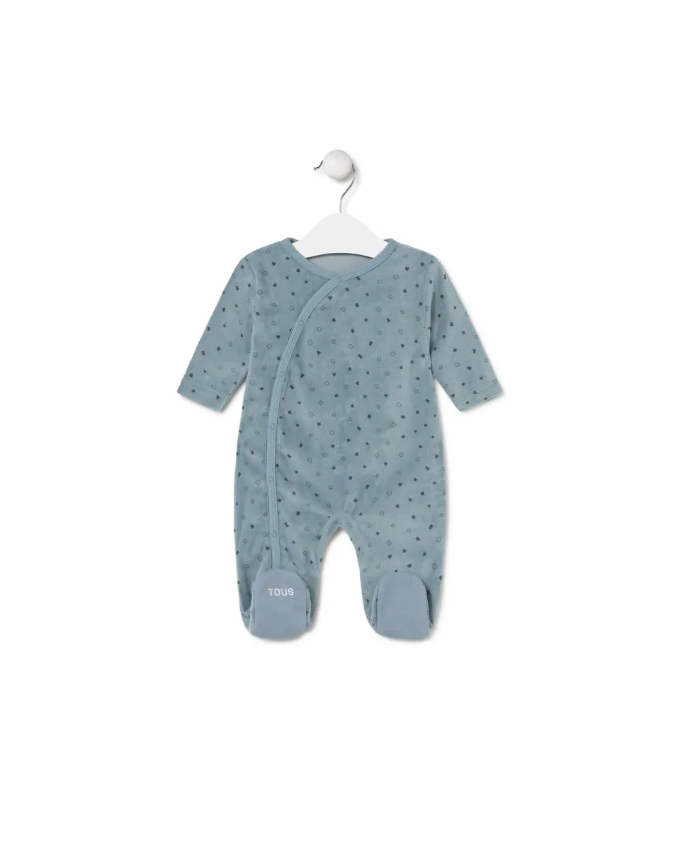 

Детский комбинезон из махрового хлопка с принтом медвежат, звездочек и сердечек Tous, синий