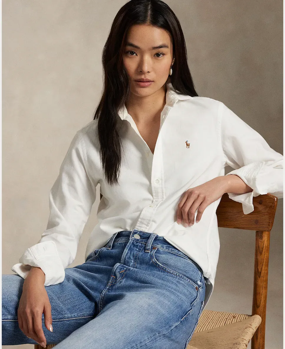 Женская базовая рубашка Оксфорд с контрастным логотипом Polo Ralph Lauren, белый