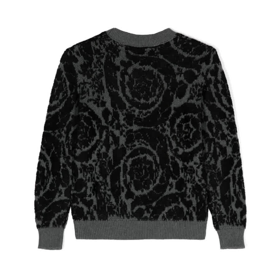 Молодежный Versace Barocco джемпер из смесовой хлопковой жаккардовой ткани Young Versace, Grigiomelange/Nero — фото 2