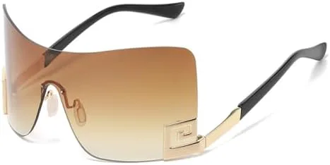 

Модные солнцезащитные очки большого размера без оправы 2027 года для женщин и мужчин. Винтажные панк-очки. Цельные солнцезащитные очки MTZJH, Gradient Brown