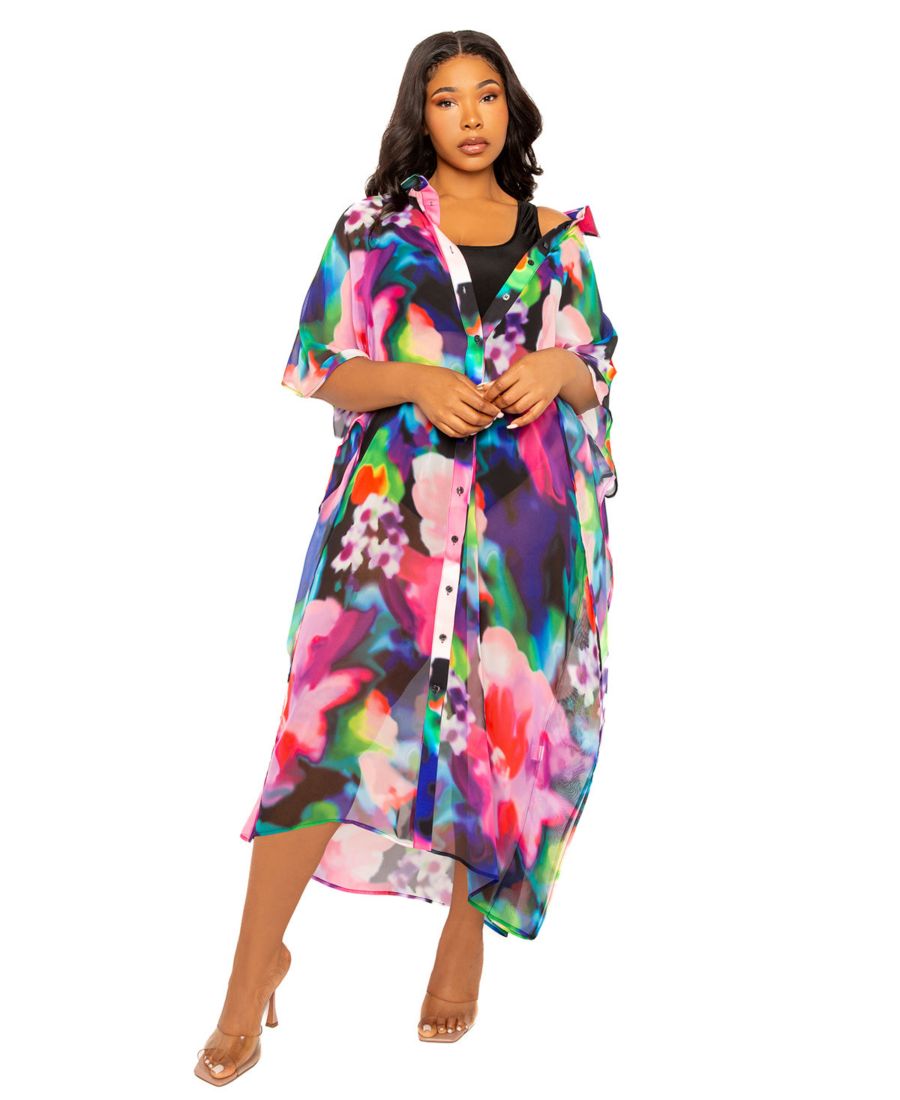 

Женское платье-рубашка большого размера с принтом Buxom Couture, Pink multi