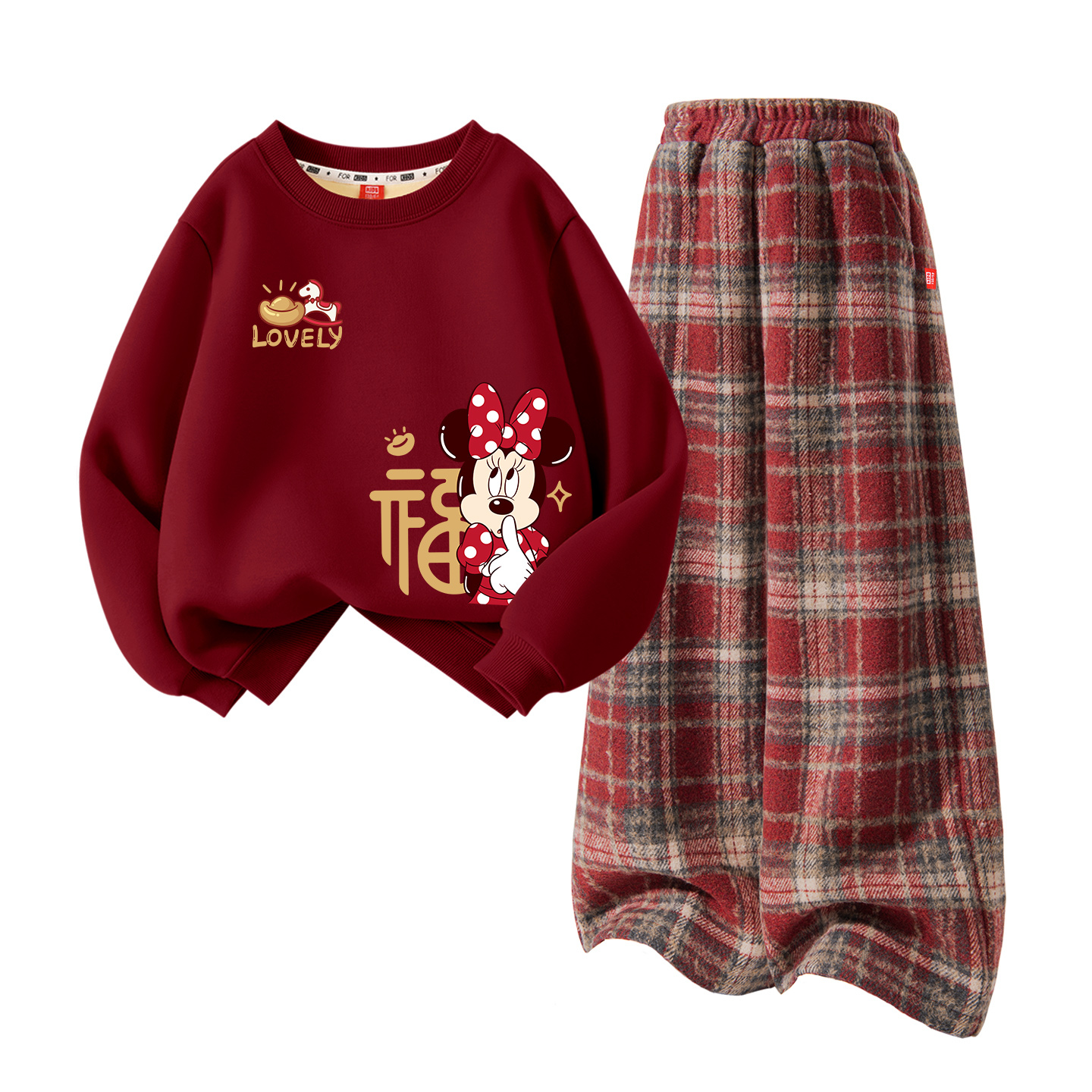 Детский танский костюм Disney, [thickened and fleece-lined]didofni_left upper бордовый+solid color красный plaid — фото 3