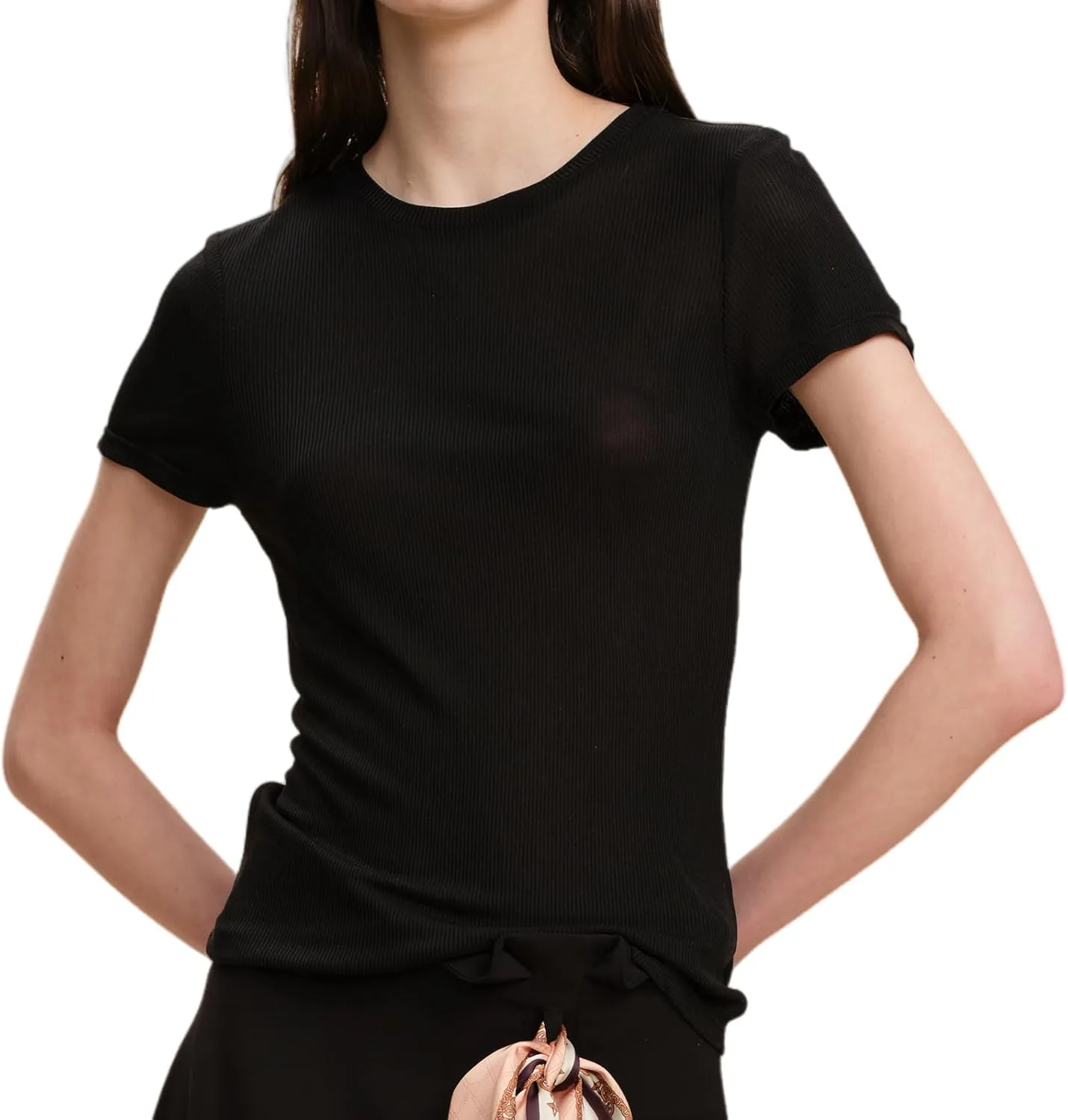 

Женская футболка из 100% шелка Slim Fit с коротким рукавом и круглым вырезом MOLISILK