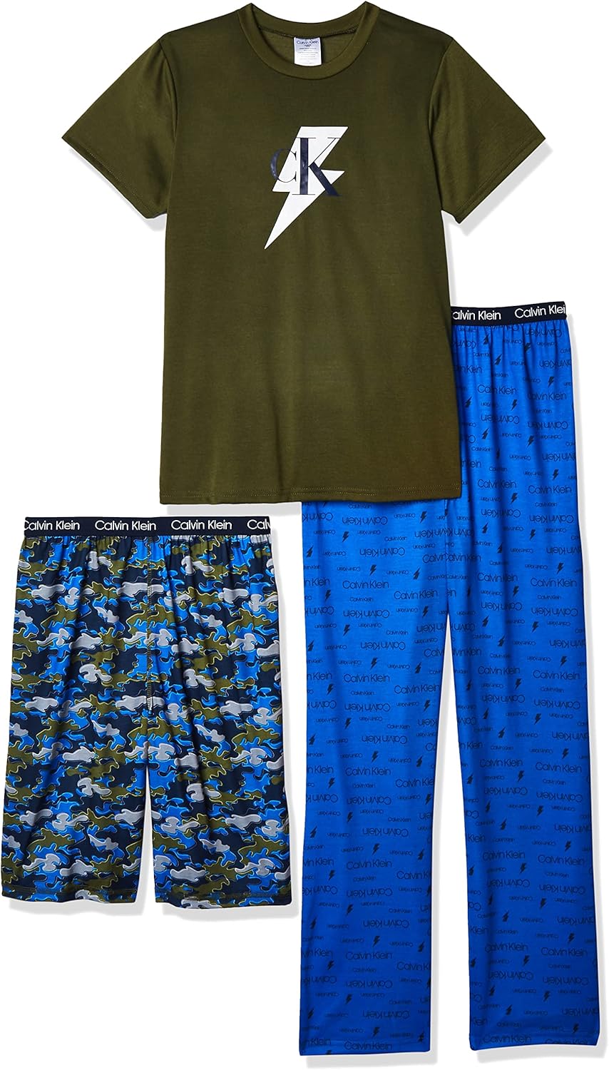 

Комплект для сна Calvin Klein Boys Sleepwear: футболка, пижамные шорты и пижамные штаны, Ck Camo/Lightening