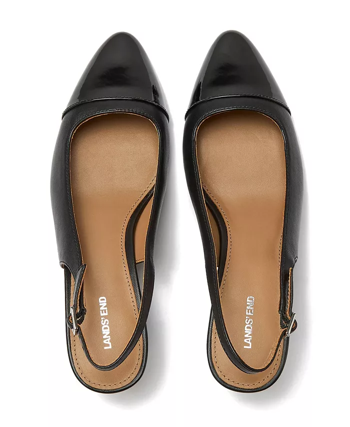 Женские кожаные туфли-лодочки на каблуке kitten heel с мыском cap toe Lands' End, черный — фото 2