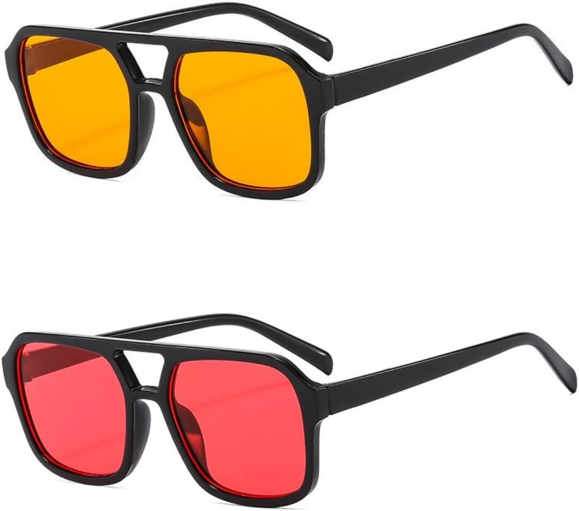 

Ретро-солнцезащитные очки-авиаторы квадратной формы в стиле 70-х годов для женщин и мужчин, винтажные прямоугольные солнцезащитные очки в плоской оправе, модные очки IKUVNA, Orange+red
