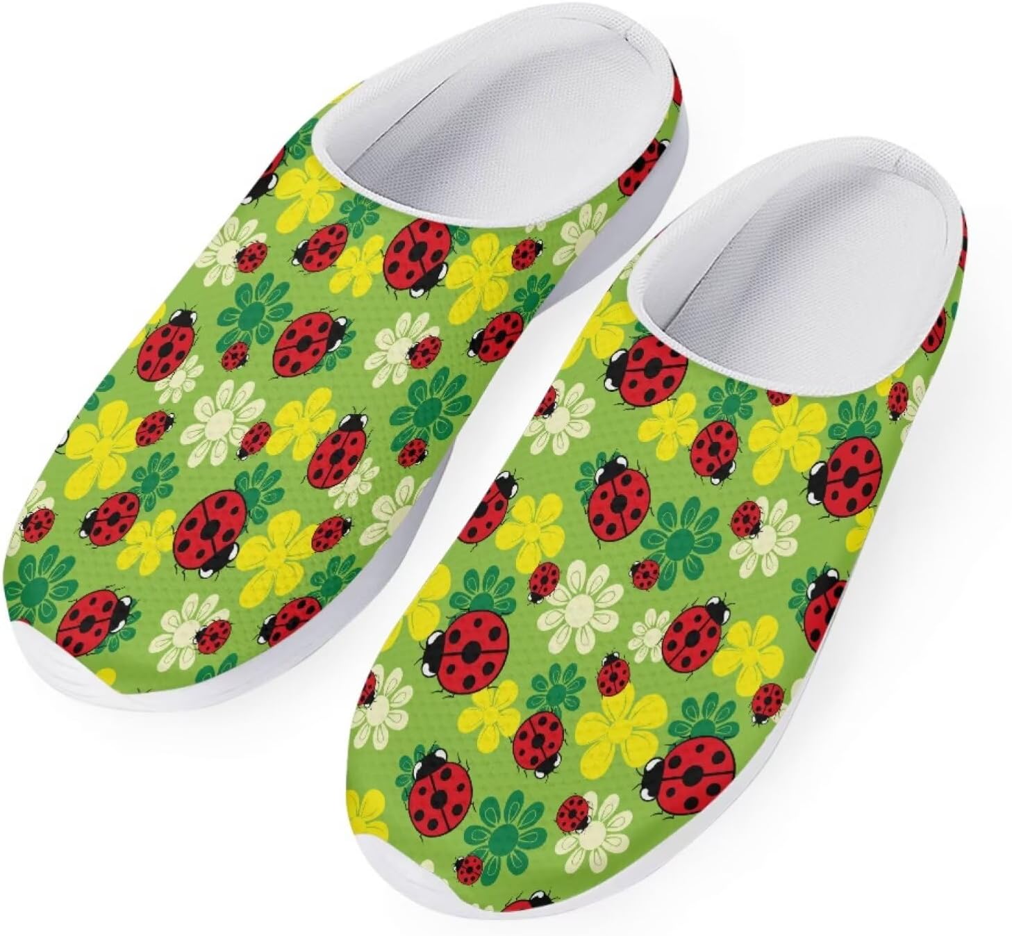 

Женские мюли-кроссовки Forchrinse Tropical Hibiscus Palm с сеткой, легкие и дышащие, для прогулок, Red Ladybird Flower Print