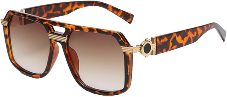 

Солнцезащитные очки MUTYNE в винтажном стиле, квадратные, черные с белыми линзами, мужские, с двойной перемычкой, ретро, ​​для путешествий и вождения, большие, Leopard Tea