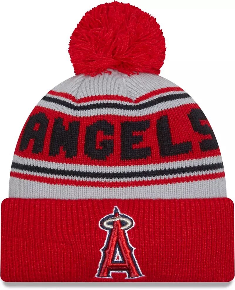 

Вязаная шапка New Era для взрослых Los Angeles Angels с красным словом и помпоном