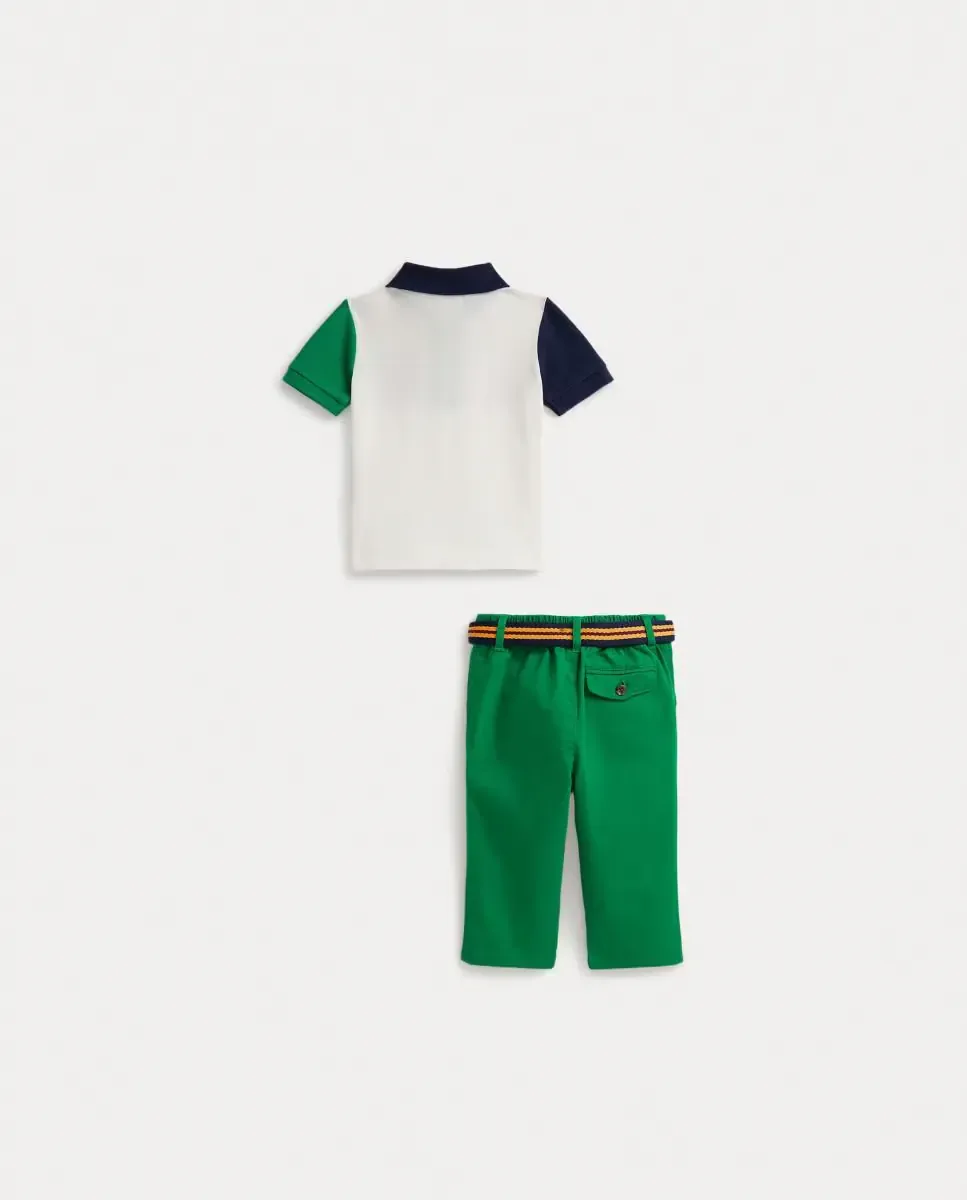 Набор для мальчика: поло и саржевые штаны Polo Ralph Lauren, белый / зеленый — фото 2