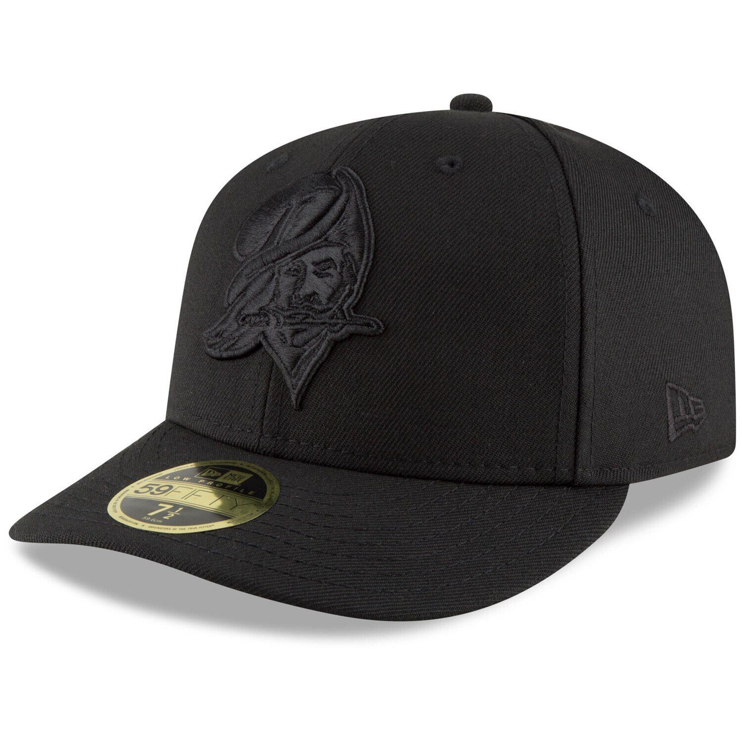 

Мужская кепка New Era Black Tampa Bay Buccaneers с историческим логотипом, черное на черном, низкопрофильная 59FIFTY II, приталенная шляпа