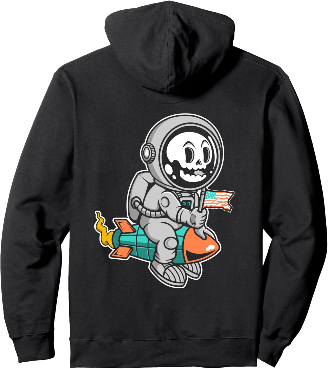 

Худи с изображением скелета-космонавта, размахивающего флагом США, в виде медальона для верховой езды, черное Skinny Marine