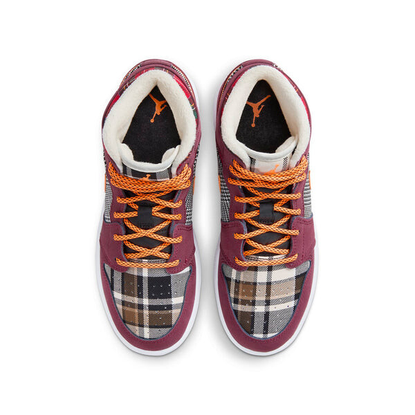 Кроссовки (GS) Air Jordan 1 Mid 'Plaid', цвет night maroon/black/white/total orange — фото 3