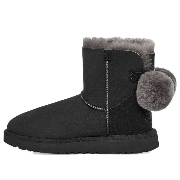 Ботинки зимние UGG с пушистым бантом, черный