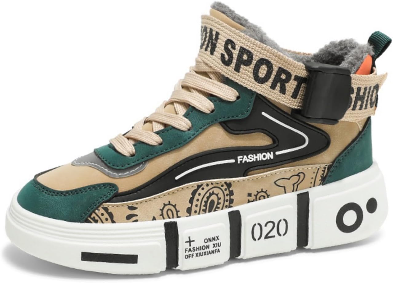 

Мужские высокие кроссовки с флисовой подкладкой: регулируемый ремешок и шнуровка, яркая надпись, массивная амортизирующая подошва- ультратеплая подкладка, идеально подходят для повседневной носки в холодную погоду Khwfjas, зеленый/хаки