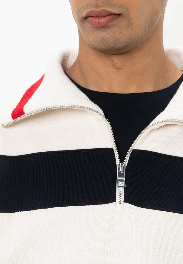 Свитер, полузастежка-молния, полосатый, Tommy Hilfiger, слоновая кость — фото 3