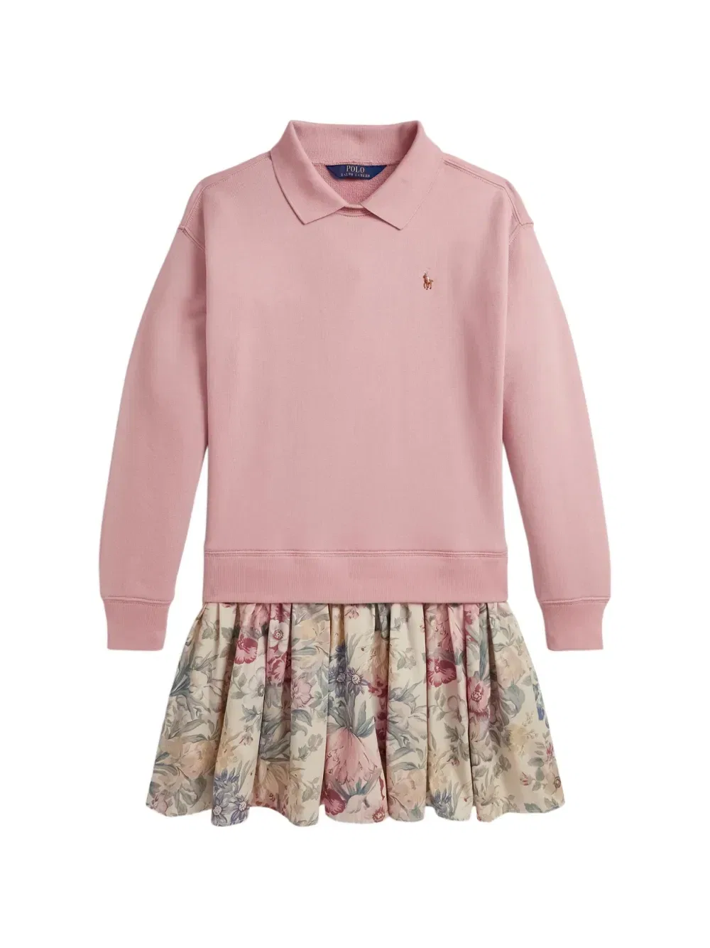 Платье с цветочным принтом и воротником POLO RALPH LAUREN KIDS, розовый