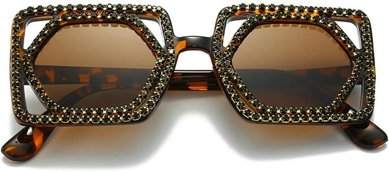 

COTIA Квадратные роскошные солнцезащитные очки с бриллиантами для женщин в стиле панк, украшенные стразами, блестящие женские очки ручной работы, Leopard