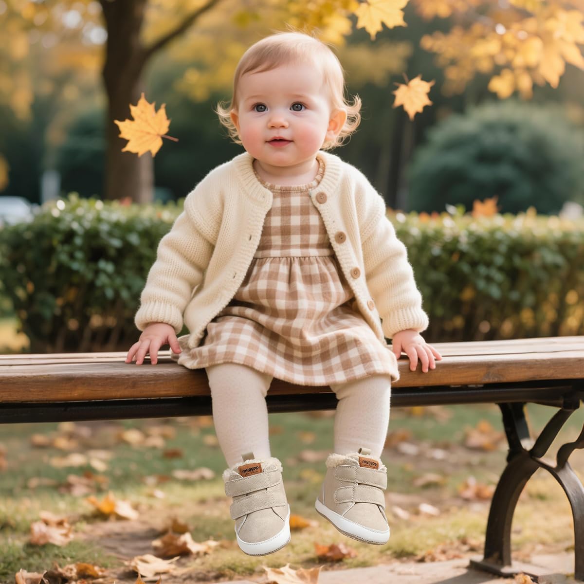 HsdsBebe Детские ботиночки на щиколотку для мальчиков и девочек, флисовые пинетки с противоскользящей резиновой подошвой, кроссовки для малышей, обувь для новорожденных для ходьбы и сна, A02/Beige — фото 2