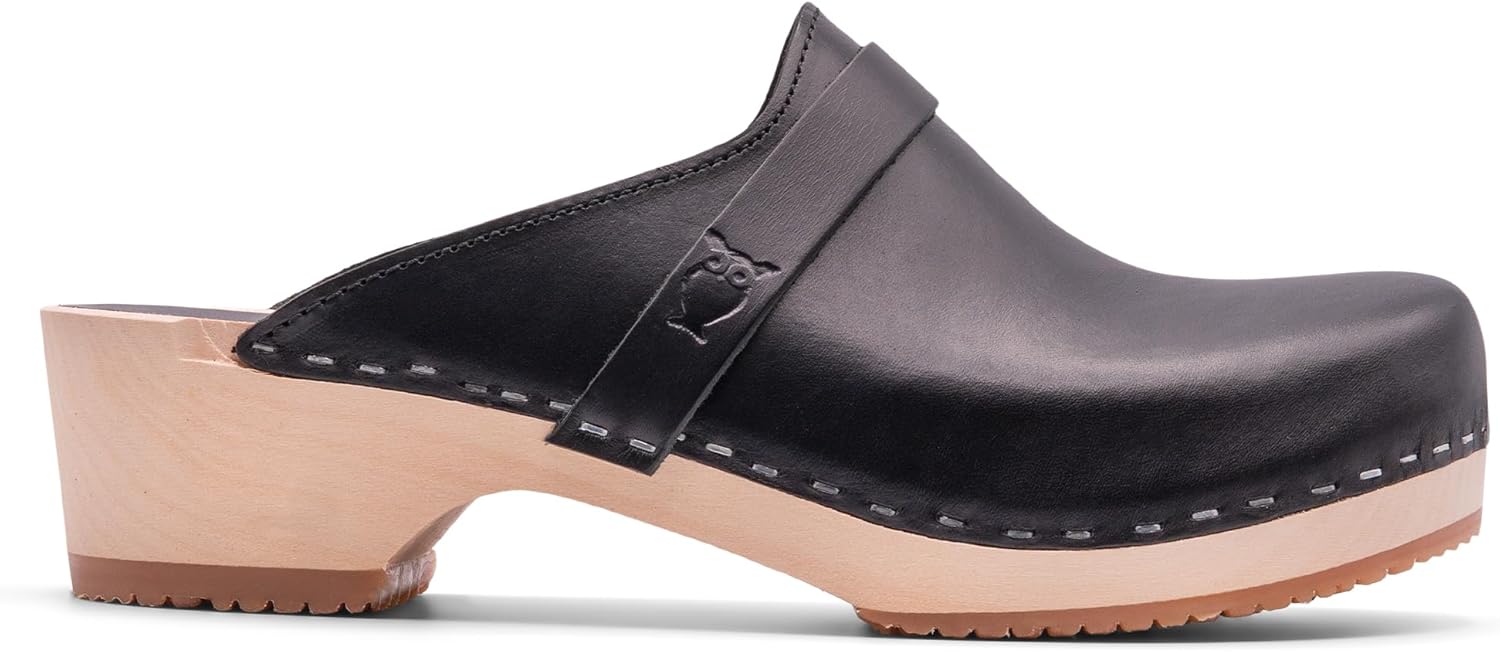 

Ручные шведские деревянные клоги Sandgrens для мужчин, сабо с низким каблуком | Мальме, черный