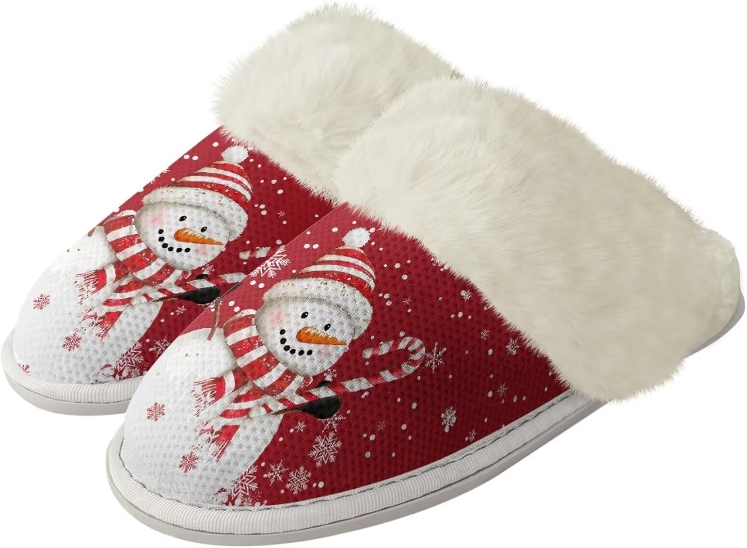 

Женские пушистые домашние тапочки BIGCARJOB для зимы, уютные плюшевые домашние тапочки с мягкой подошвой против скольжения, Xmas Snowman Print