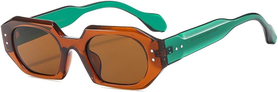 

Многоугольные солнцезащитные очки для женщин, модные, с заклепками, широкие дужки, модные солнцезащитные очки для мужчин, защита от УФ-излучения UV400 MTZJH, Brown Green Brown