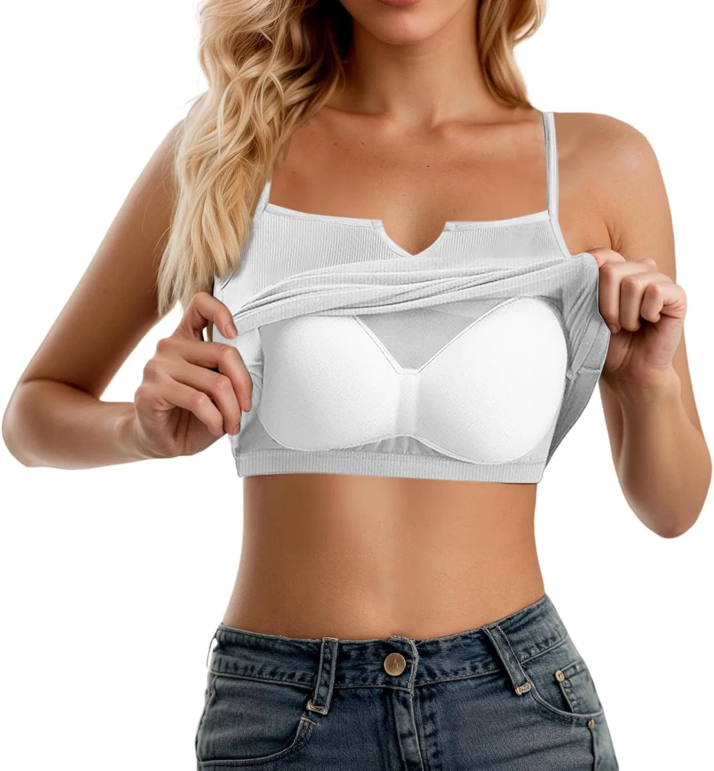 Топ-танк с встроенным бюстгальтером Ribbed Camisole, Y2K Athletic, Generic, White