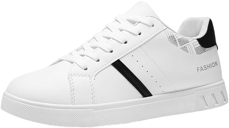 

Мужские кроссовки на шнуровке - с полосками - скейт обувь - хорошее сцепление, дышащие, легкие - для мужчин - подходят для повседневной носки, спорта и уличного стиля Hoalox, белый/черный