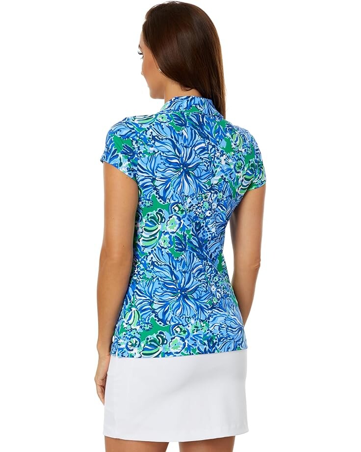 

Поло Lilly Pulitzer Frida Scallop Polo Upf 50, цвет Abaco Blue In Turtle Awe