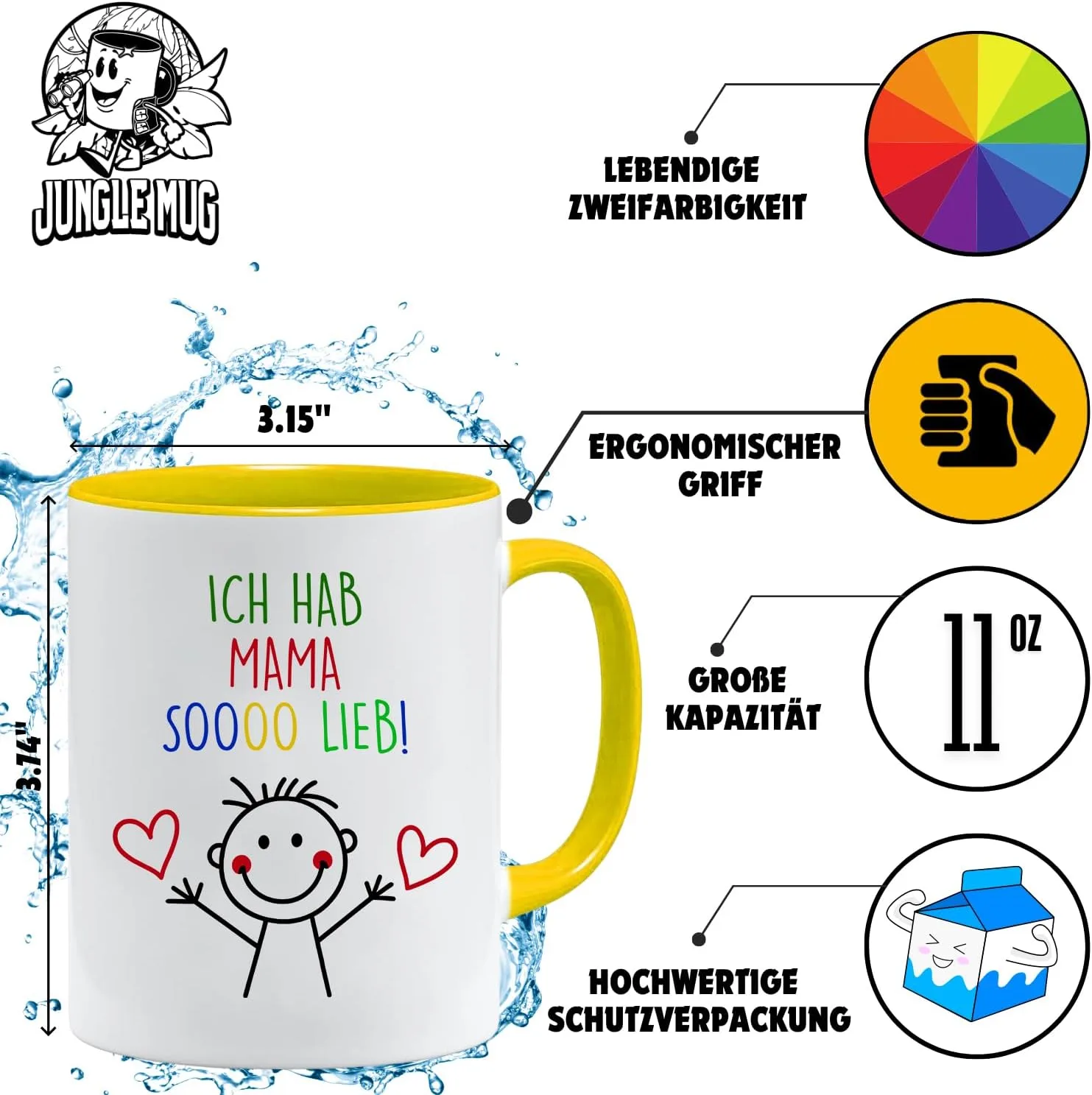 Кружка детская Jungle Mug Ich hab Mama sooo lieb, подарок на день рождения или День матери — фото 2