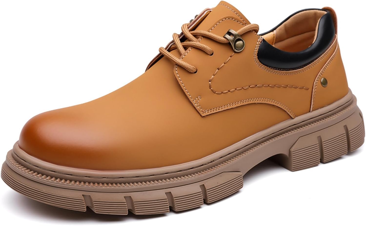 

Мужские классические кожаные дерби с массивным каблуком на платформе, комфортные, с круглым носком, шнуровкой, противоскользящей подошвой с протектором, ручная прошивка, повседневные и деловые туфли Eggdk, желтый