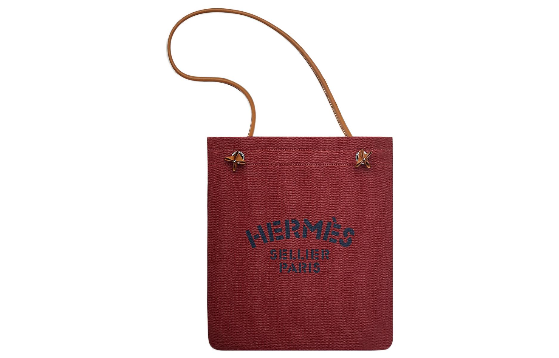 

HERMES Алина холщовая с мягкой телячьей кожей портативная сумка кроссбоди через плечо женская красная