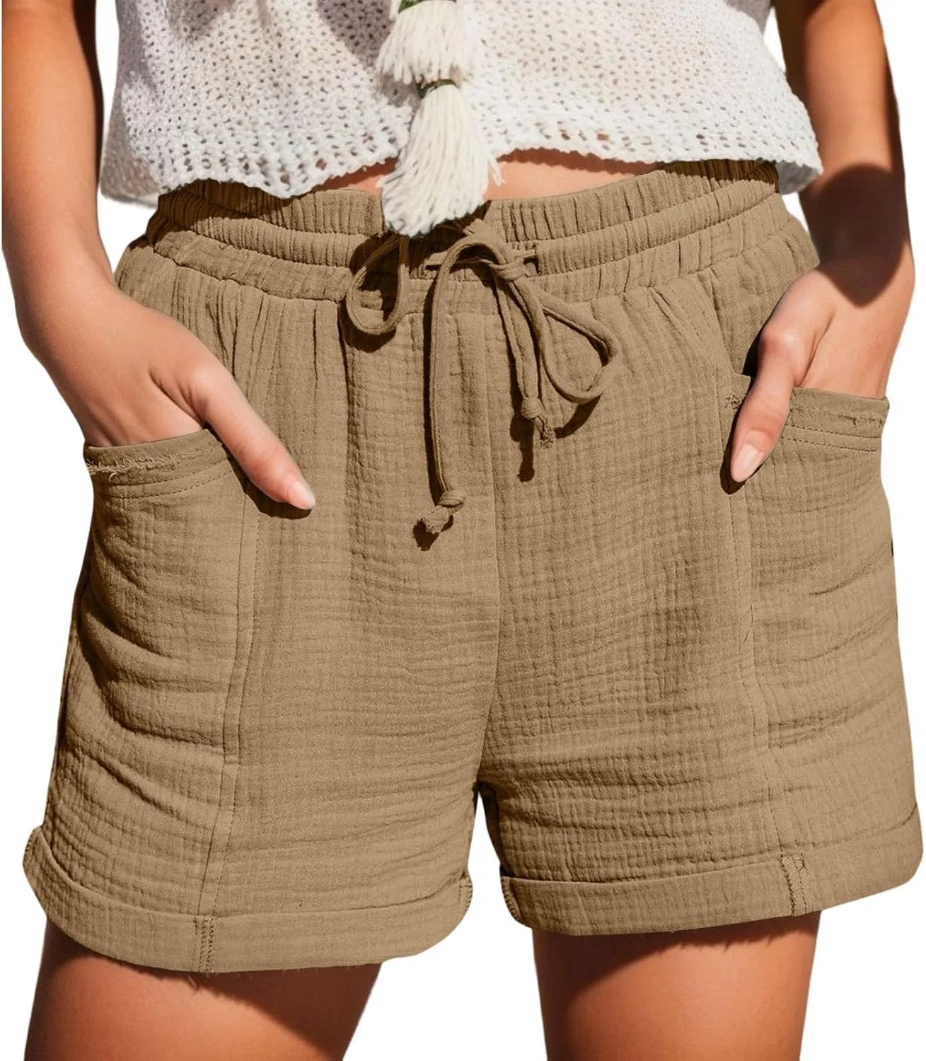 Шорты спортивные высокие с карманами, Khaki