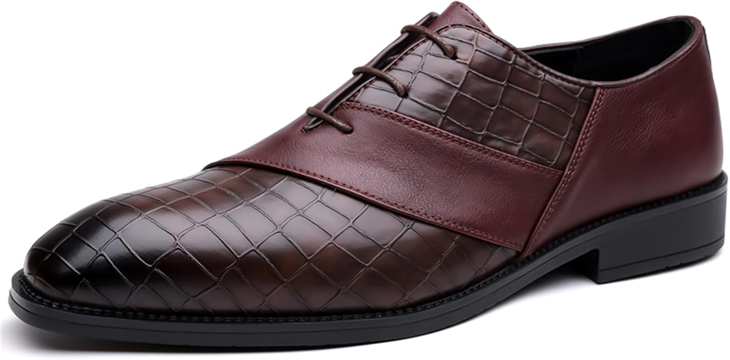 

Мужские оксфорды с тиснением под крокодила, кожаная комбинированная модель, шнуровка, зауженный носок, невысокий каблук, дышащий элегантный верх для официальных мероприятий, деловых встреч, свадебных приемов и офиса Psieicwm, коричневый