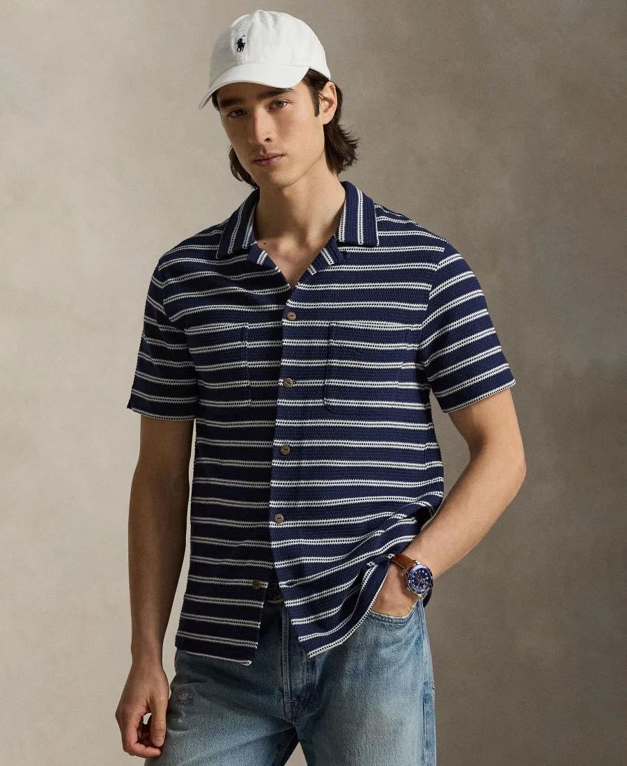 Мужская полосатая рубашка с отложным воротником Polo Ralph Lauren, темно-синий
