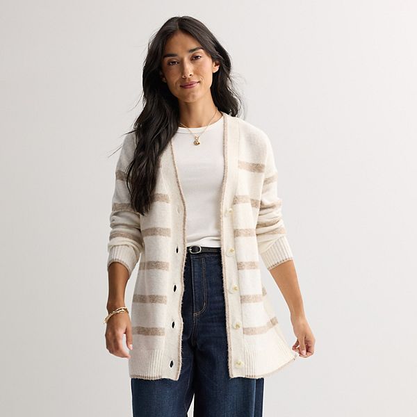 

Полосатый кардиган-туника Petite Sonoma Goods For Life, Ivory Cream Stripe